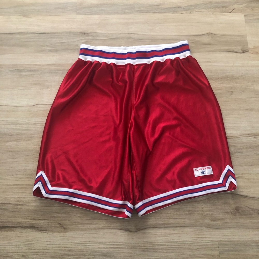 Converse Red Athletic Basketball Shorts with White & Blue Trim
